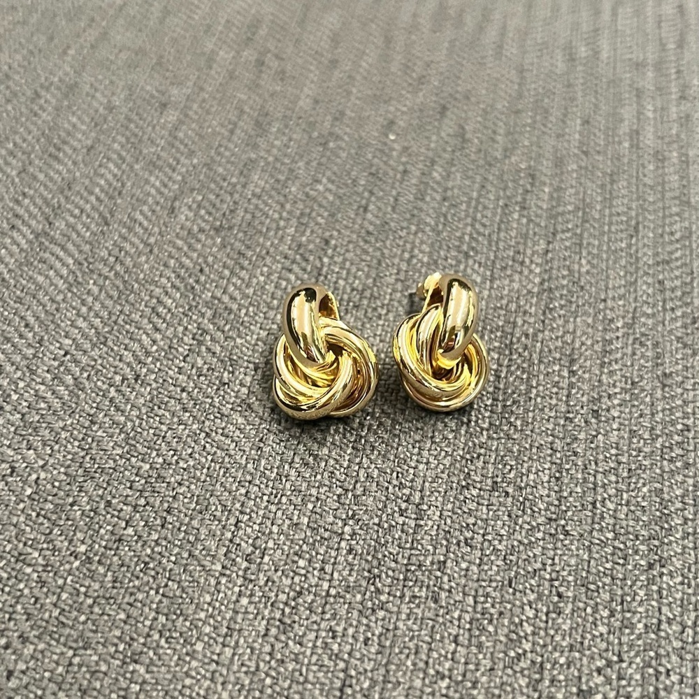 Gold Knot Earrings Drop Women Jewelry Twisted Stud Link - Picture 5 of 6